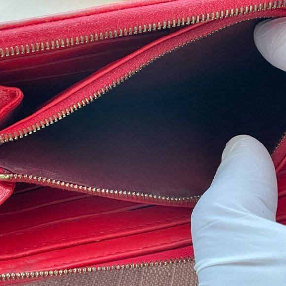 Celine Women Clutch Wallet Card Holder Red/Gray Genuine Leather Zip Around Purse - Picture 8 of 12
